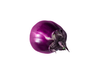 Round Eggplant variety Helios, purple vegetable on isolated background. Raw berry, fresh nightshade fruit