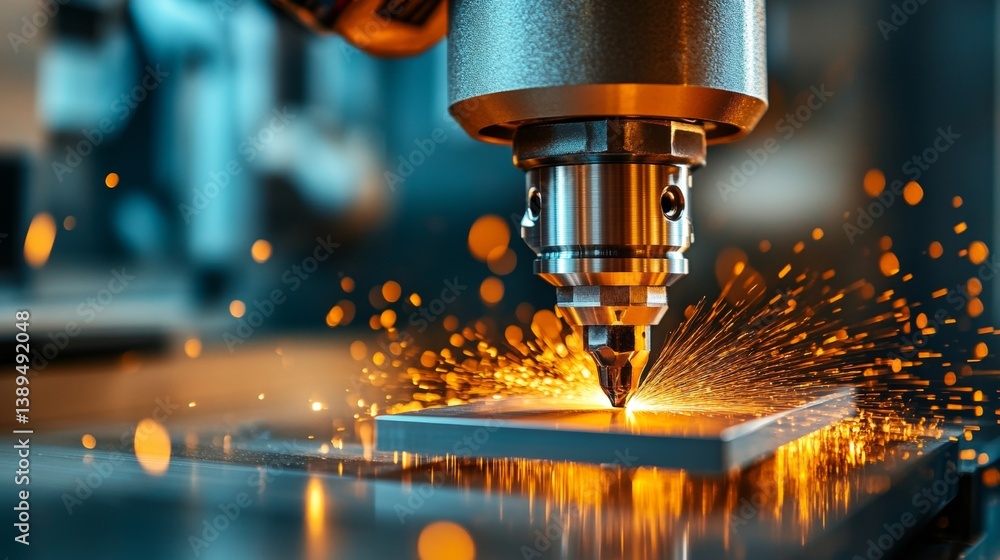 Poster precision engineering in action automated drilling machine creates a shower of sparks