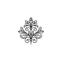 Elegant Floral Ornament, Minimalist Black Line Art, Logo Design Concept
