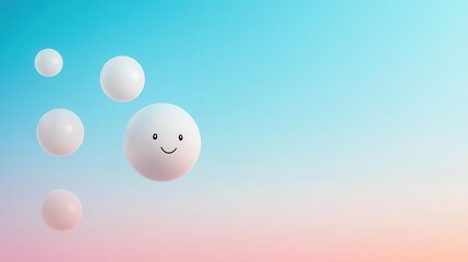 Cheerful animated characters float against a vibrant gradient background, evoking joy and positivity in a playful atmosphere.