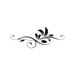 Elegant Black Floral Scroll Design on White, Vector Illustration