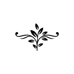 Elegant Floral Motif: Minimalist Black Plant Design on White