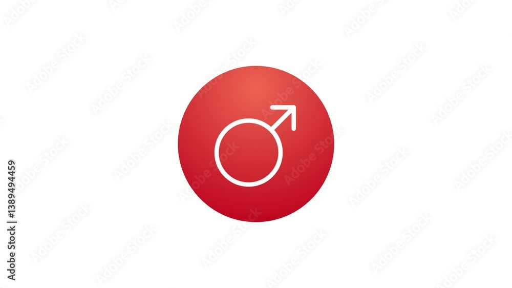 Aufkleber animated button with icon. healthcare collection. man gender symbol. white contour in red gradient f