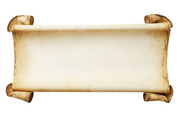 Obraz premium Antique parchment scroll aged paper texture blank space for text aged edges isolated white