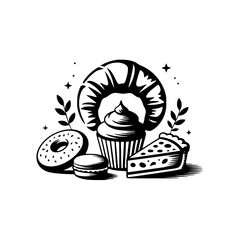 Minimalist Bakery Illustration: Croissant, Cupcake, Donut, and More