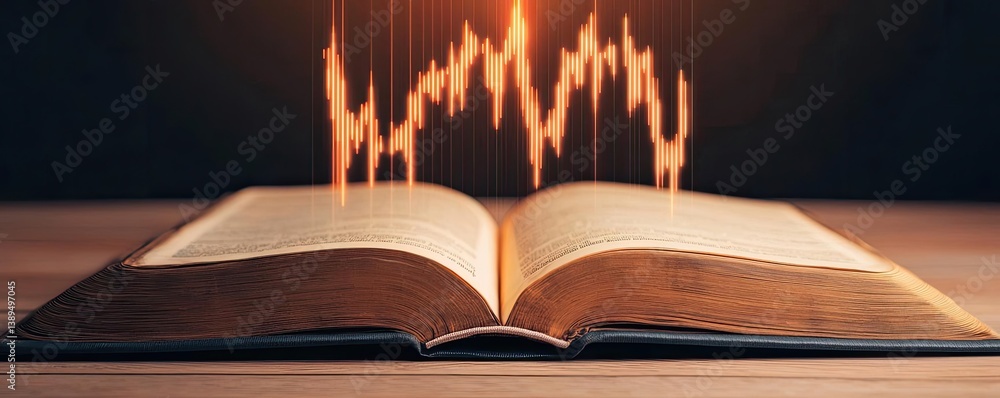 Poster open book revealing vertical digital lights chart in stock market concept. an open book with dynamic