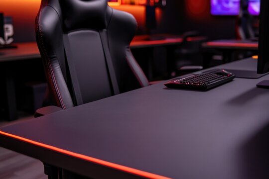 Sleek gaming setup featuring ergonomic chair and illuminated des