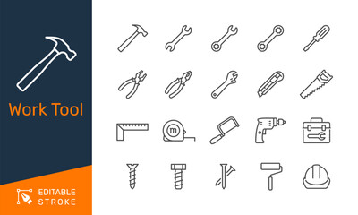 Work tool thin line icons. Editable stroke. Pixel perfect.