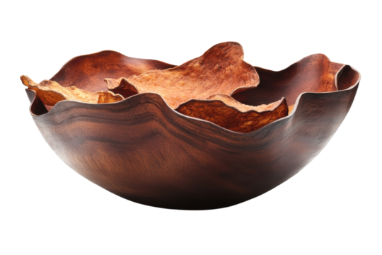 Unique handcrafted wooden bowl rich brown hues and organic wavy design Artisan craftsmanship
