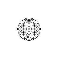 Minimalist Floral Circle Logo Design, Black & White, Spiritual Style