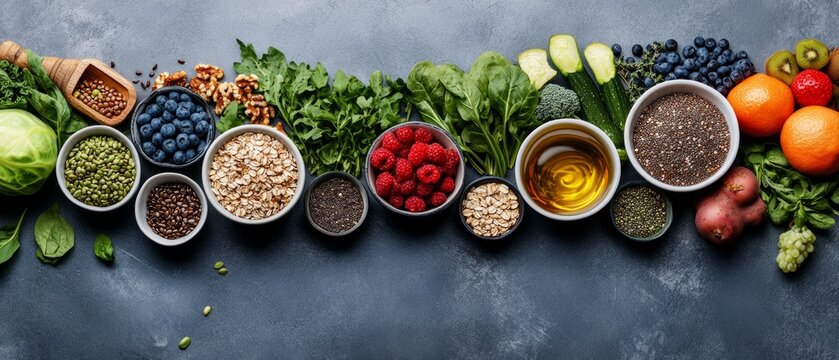 Fresh fruits, vegetables and grains on the table, healthy eating, health blogs.