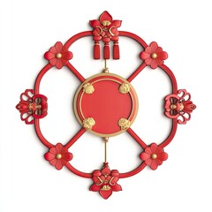 Festive Chinese New Year Decoration with Red Flowers and Golden Accents