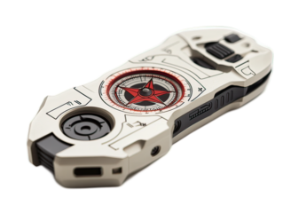 Adventure navigation multitool with sighting mirror, detailed compass rose, conversion scales, and distance measurement features, white background