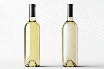 Two elegant white wine bottles studio shot clean background perfect for label mockup design or