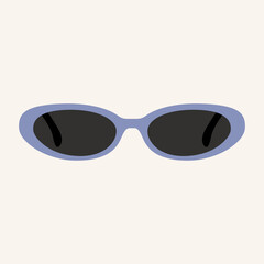 Fototapeta premium Cartoon sunglasses. Summer sun glasses with blue color frame hipster style, fashionable stylish eyewear accessories, beach retro goggles sun protection. Vector illustration