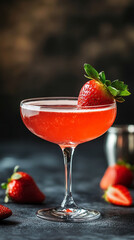 Alcoholic strawberry daiquiri cocktail on the bar counter. 