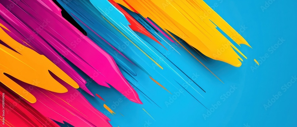 Aufkleber vibrant abstract background with colorful brush strokes on blue backdrop, creating dynamic and moder