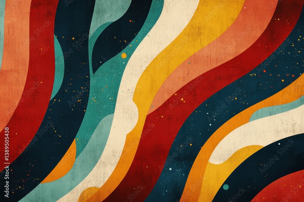 Leinwandbilder Colorful abstract wave line stripes in retro colors create a vibrant visual experience, Colorful Abstract wave line stripes in retro color
