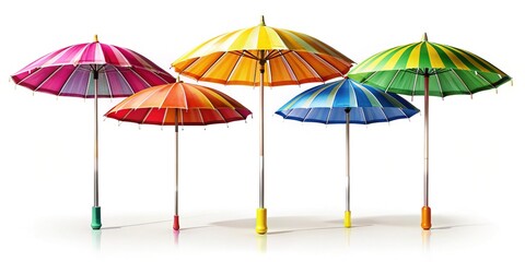 Obraz premium Colorful Beach Umbrellas Isolated on White Background - Perfect for Summer Designs