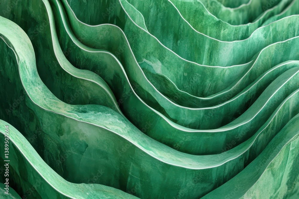 Fototapete waving layers of texture moving over a vibrant green background in an abstract composition, waving l