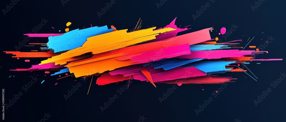 Poster vibrant abstract background with colorful brush strokes and splatters on dark backdrop concept of mo