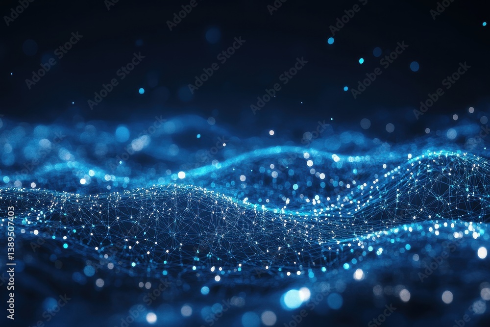 Leinwandbilder digital interface icons move through a dynamic blue network of data connections in futuristic design