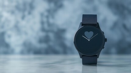Stylish black watch with a heart design on the dial, perfect for fashion enthusiasts and accessory lovers.