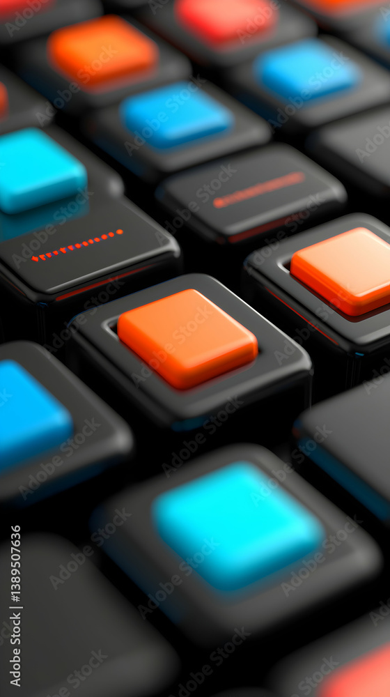 Poster abstract colorful 3d render of geometric buttons
