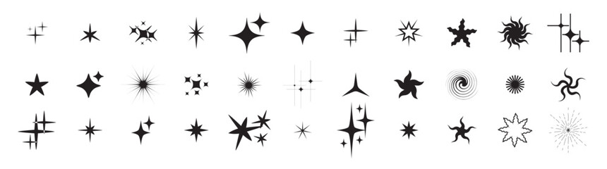 Starburst, sparkles, and stars set. Vector icons of stars flash and glitter shine sparks or glitter star burst transparent background