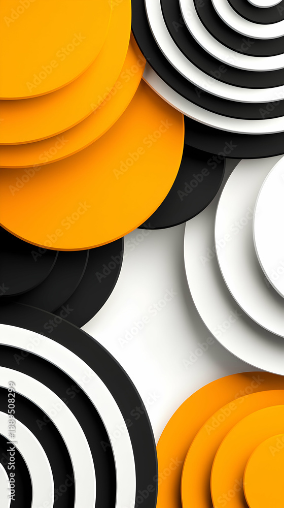 Poster abstract geometric pattern with overlapping orange black and white circles