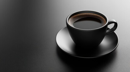 Fototapeta premium Dark coffee in a simple black cup and saucer