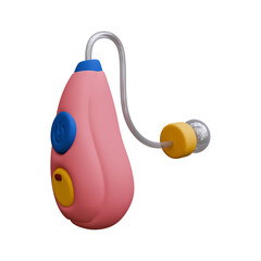 A hearing aid with an earplug for hearing loss. 3d rendering. On a transparent background.