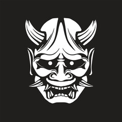 Oni mask Japanese culture with horned red mask vector silhouette style illustration isolated on black background