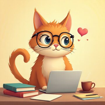 Cute cats working on laptops in a cozy setting