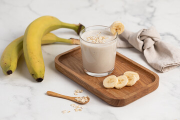 Banana Smoothie with Oats, Healthy Food, Vegan or Vegetarian Diet Food Concept