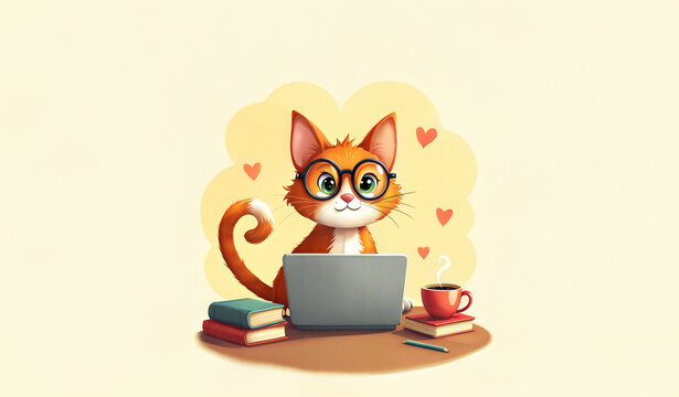 Cute cats working on laptops in a cozy setting
