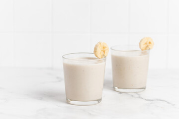 Banana Smoothie with Oats, Healthy Food, Vegan or Vegetarian Diet Food Concept