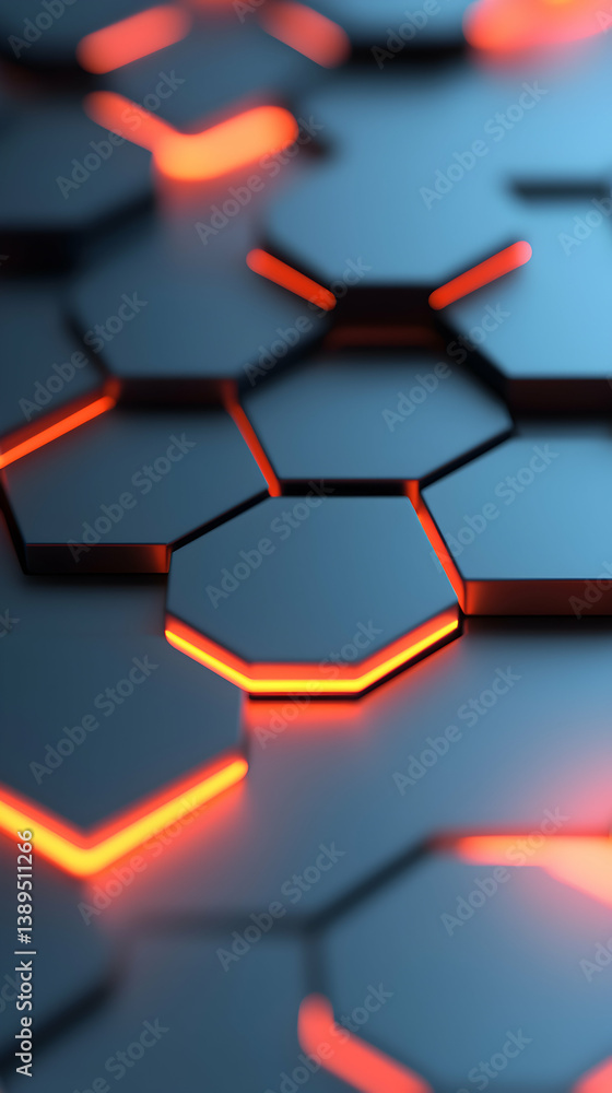 Aufkleber abstract hexagonal pattern with glowing orange lines