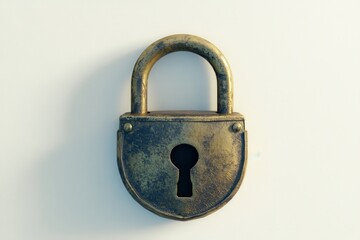 Antique brass padlock aged texture keyhole detail security concept vintage style off white