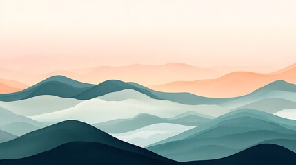 Abstract pastel mountain range landscape at sunrise.