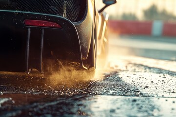 Close-up shot of race car rear diffuser with rising heat waves