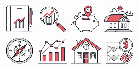 Line Art Finance Investment Icons Growth Analysis Real Estate Graphic