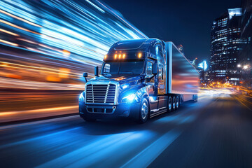 Modern Truck on Highway at Night