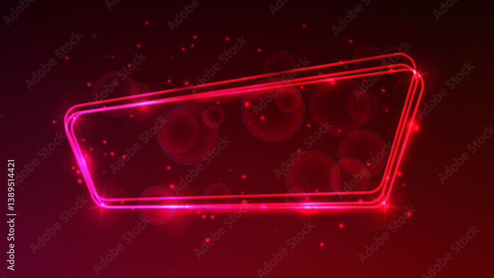 Poster neon rounded frame with shining effects and sparkles