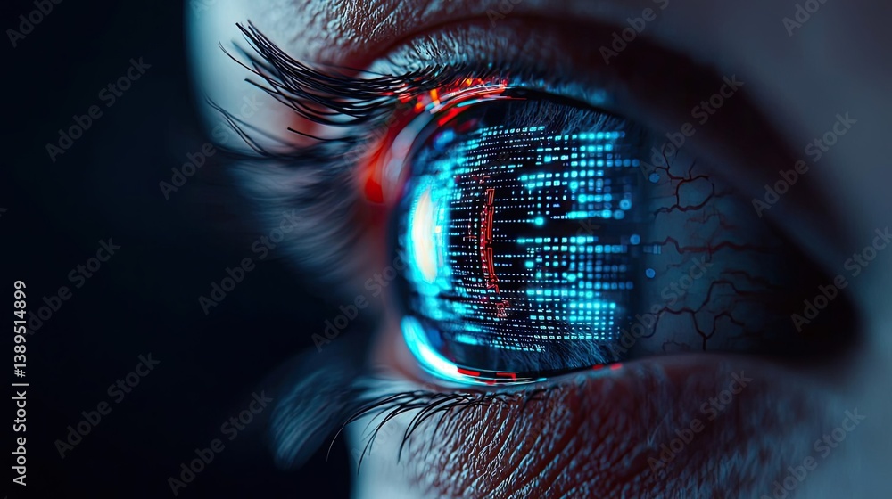 Poster close-up human eye with digital intelligence interface concept. futuristic eye with digital data ref