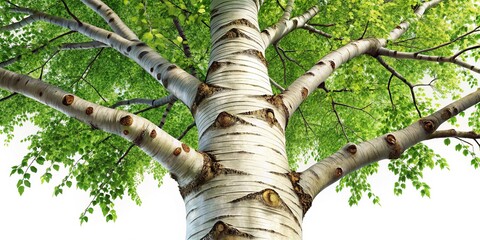 Fototapeta premium Majestic Thick Birch Tree Isolated on White Background - Perfect for Design Projects