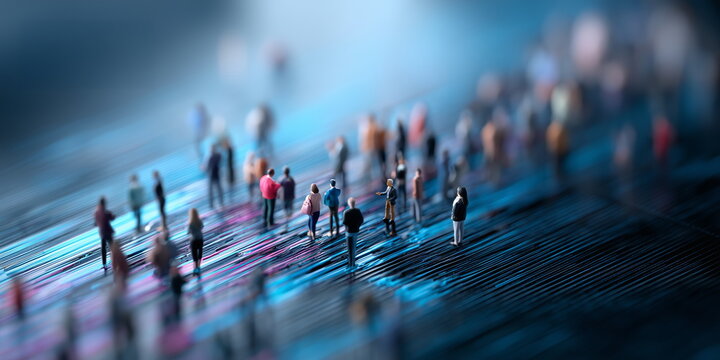 Miniture figures of society, social situations and effect of people. Modern society and civilization.