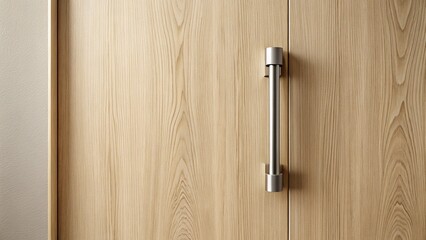 Minimalist Wooden Sliding Cabinet Door with Metal Handle - Stock Photo