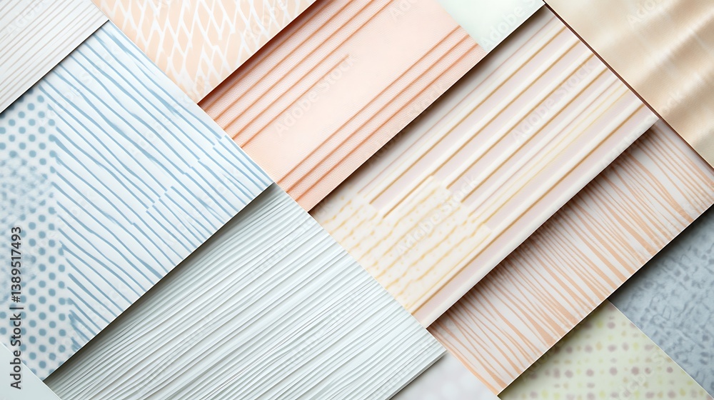 Poster Abstract pastel textured paper samples arranged in an overlapping pattern.