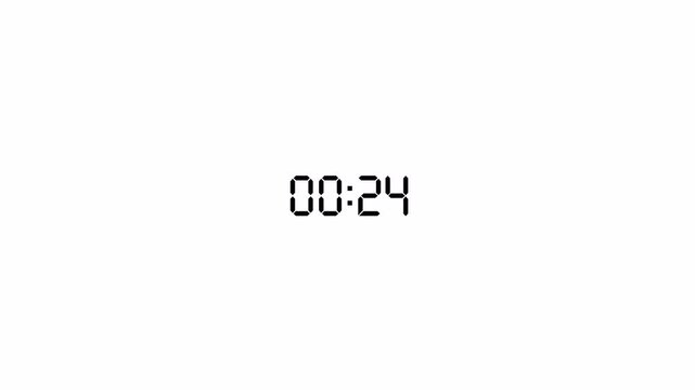 30 second countdown timer animation from 30 to 0 on a transparent background, countdown timer with alpha channel in 4k. 	
